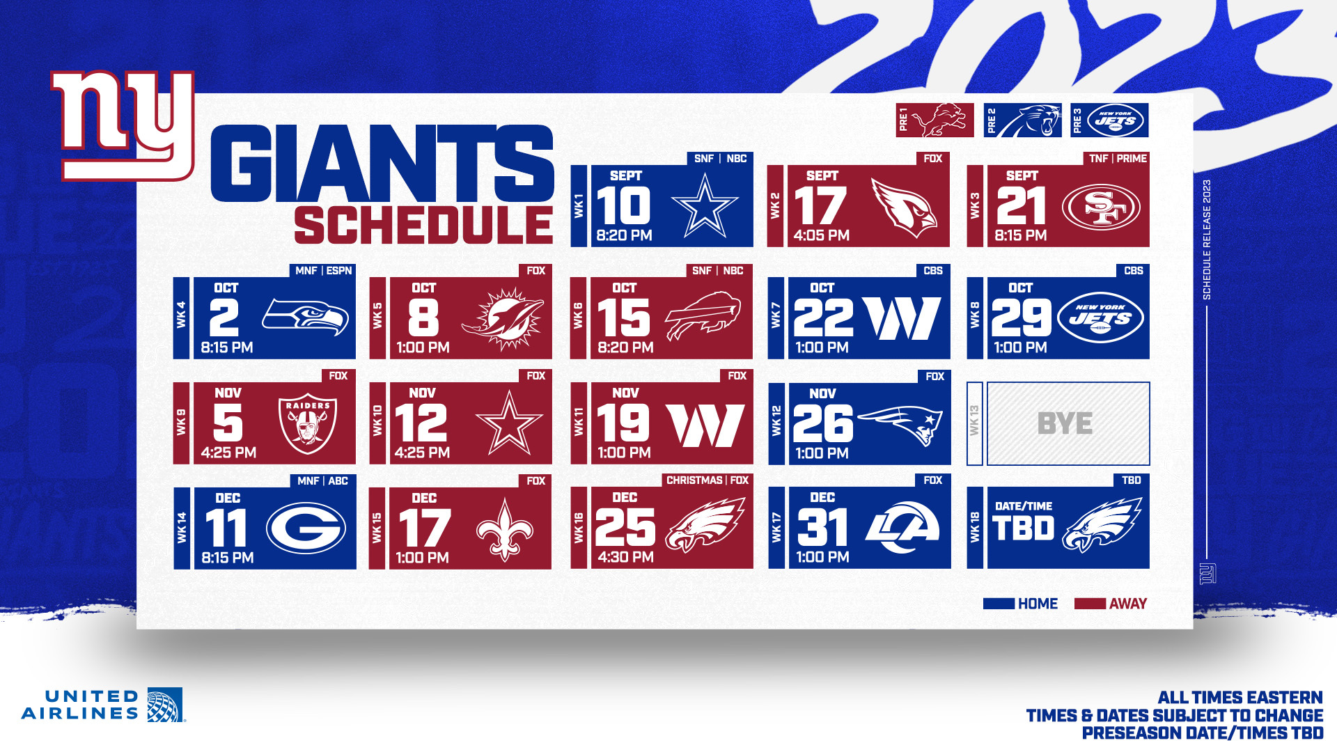 Giants release 2023 schedule, will battle it out against the Cowboys in
