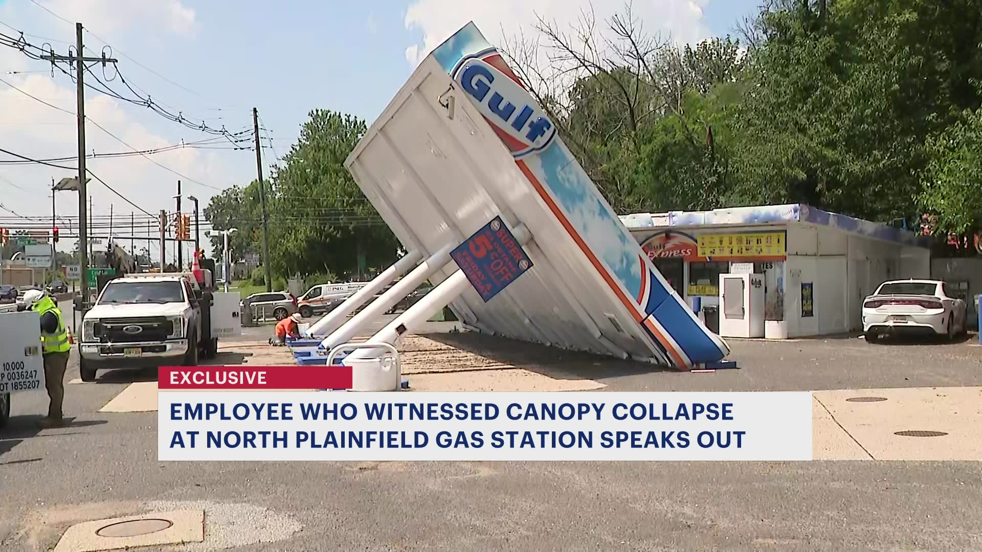Strong winds cause Gulf gas station to collapse in North Plainfield