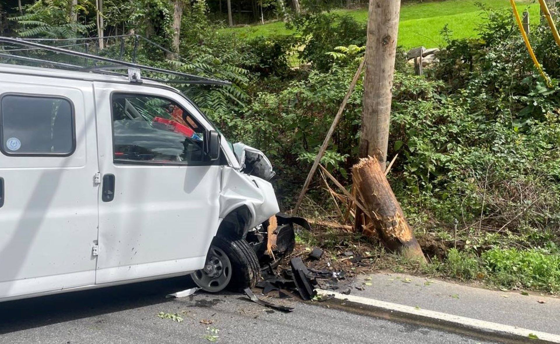 Van crashes into utility pole in Somers