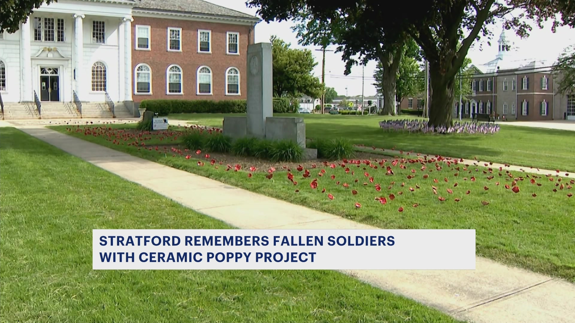 Stratford volunteers place 1,500 ceramic poppies for Memorial Day