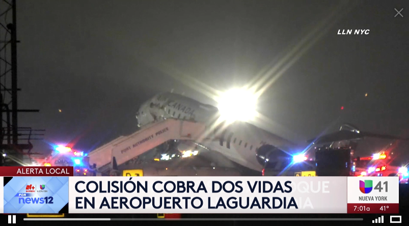 Colision cobra dos vidas en aeropuerto LaGuardia