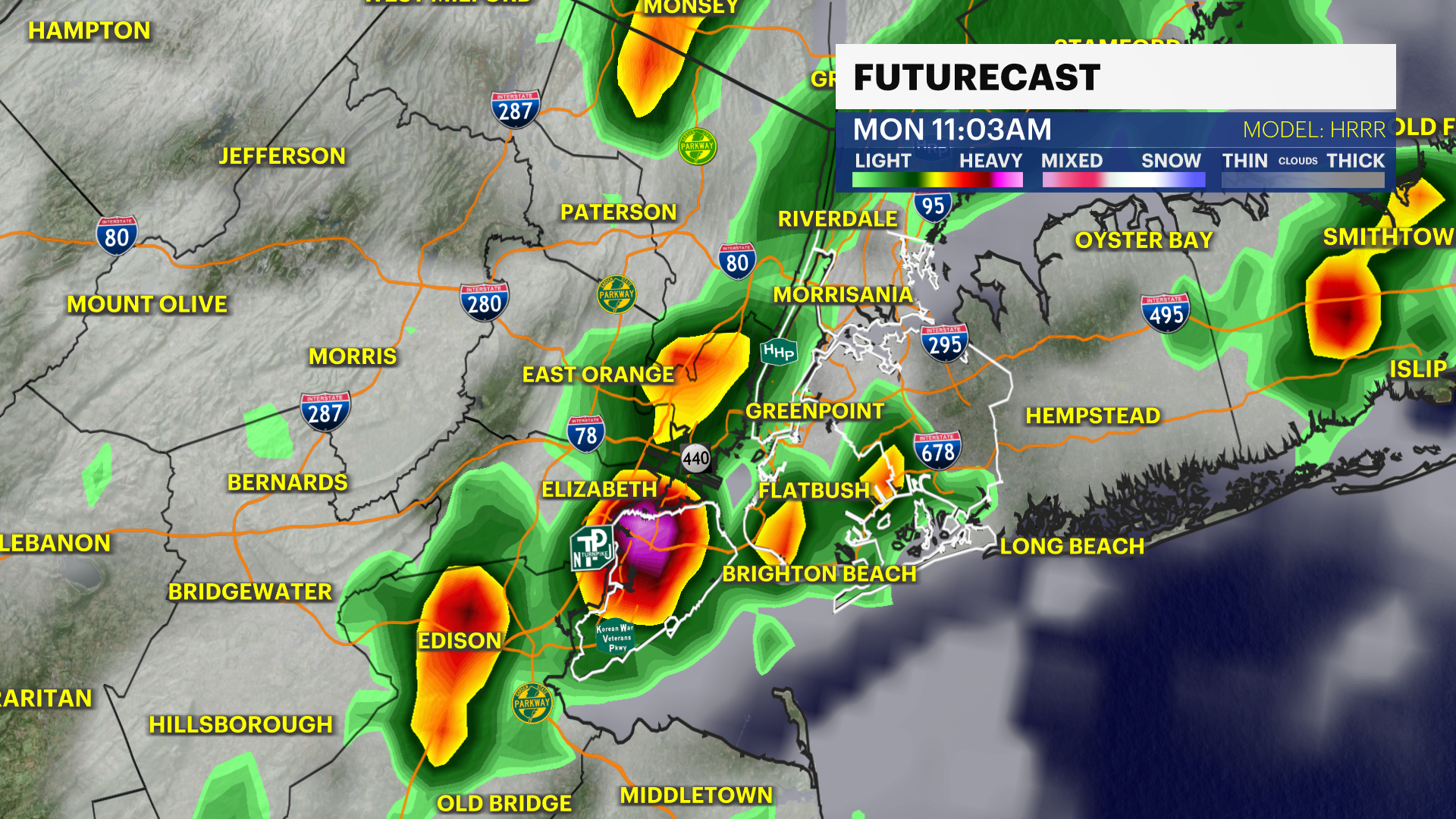 纽约市将迎来阴雨和雷雨——追踪利风暴