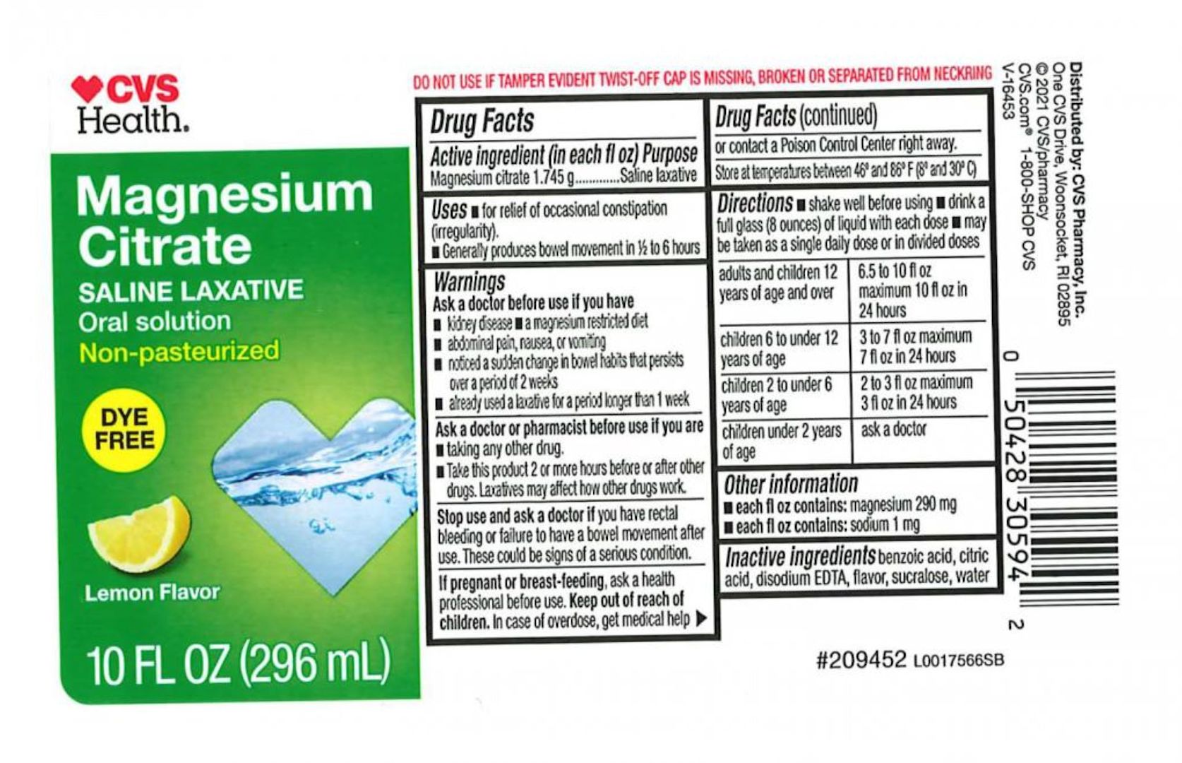 Recall Alert CVS Magnesium Citrate Saline Laxative Oral Solution Lemon Flavor