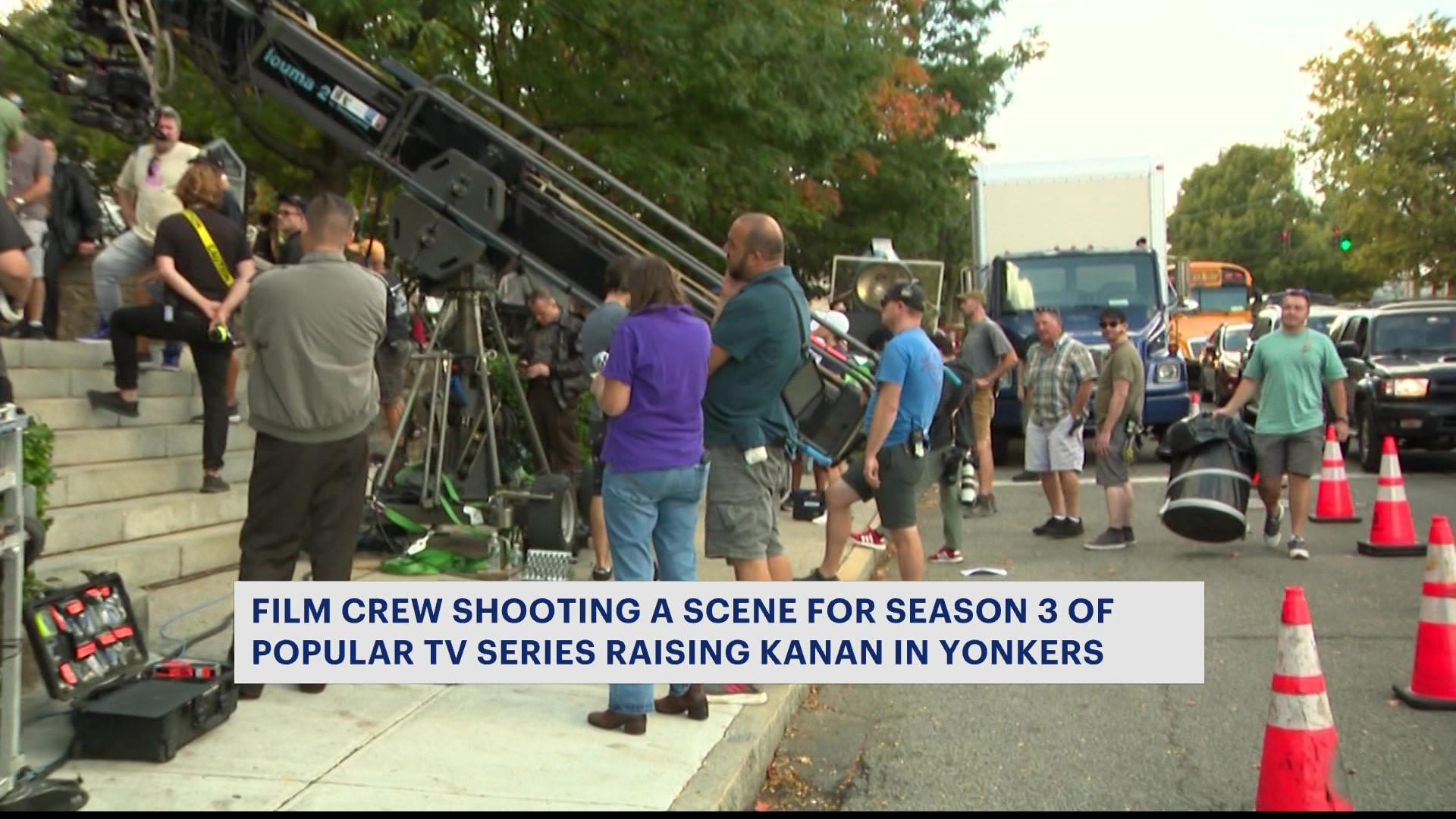 Film crew shoots scene for 50 Cent's TV series 'Raising Kanan' in Yonkers