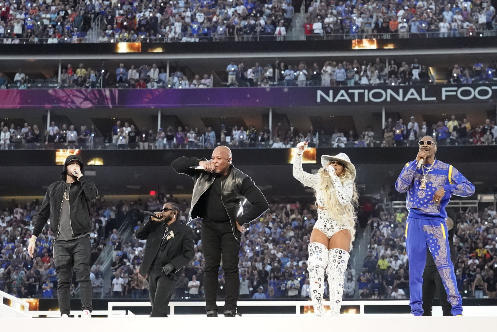 Super Bowl: Dr Dre and Eminem pack in the hits at half-time show