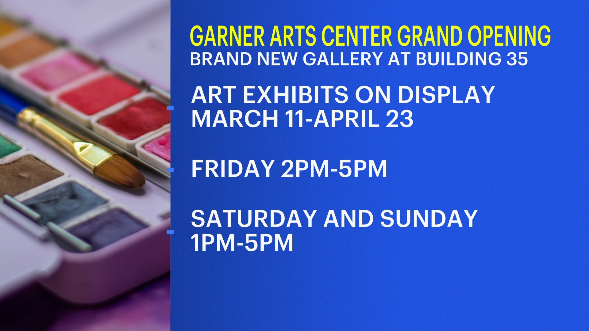 GARNER Arts Center, Grand Opening Exhibition, March 11th through April 23rd