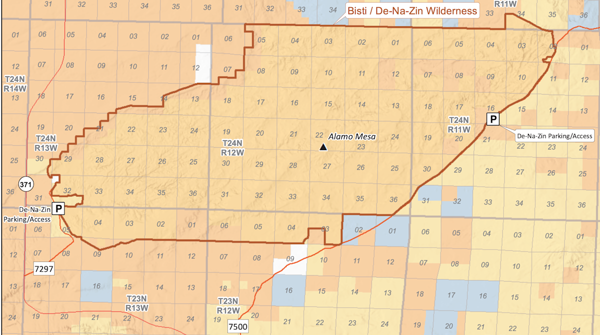 Map of the Bisti Badlands (sourced from blm.gov)
