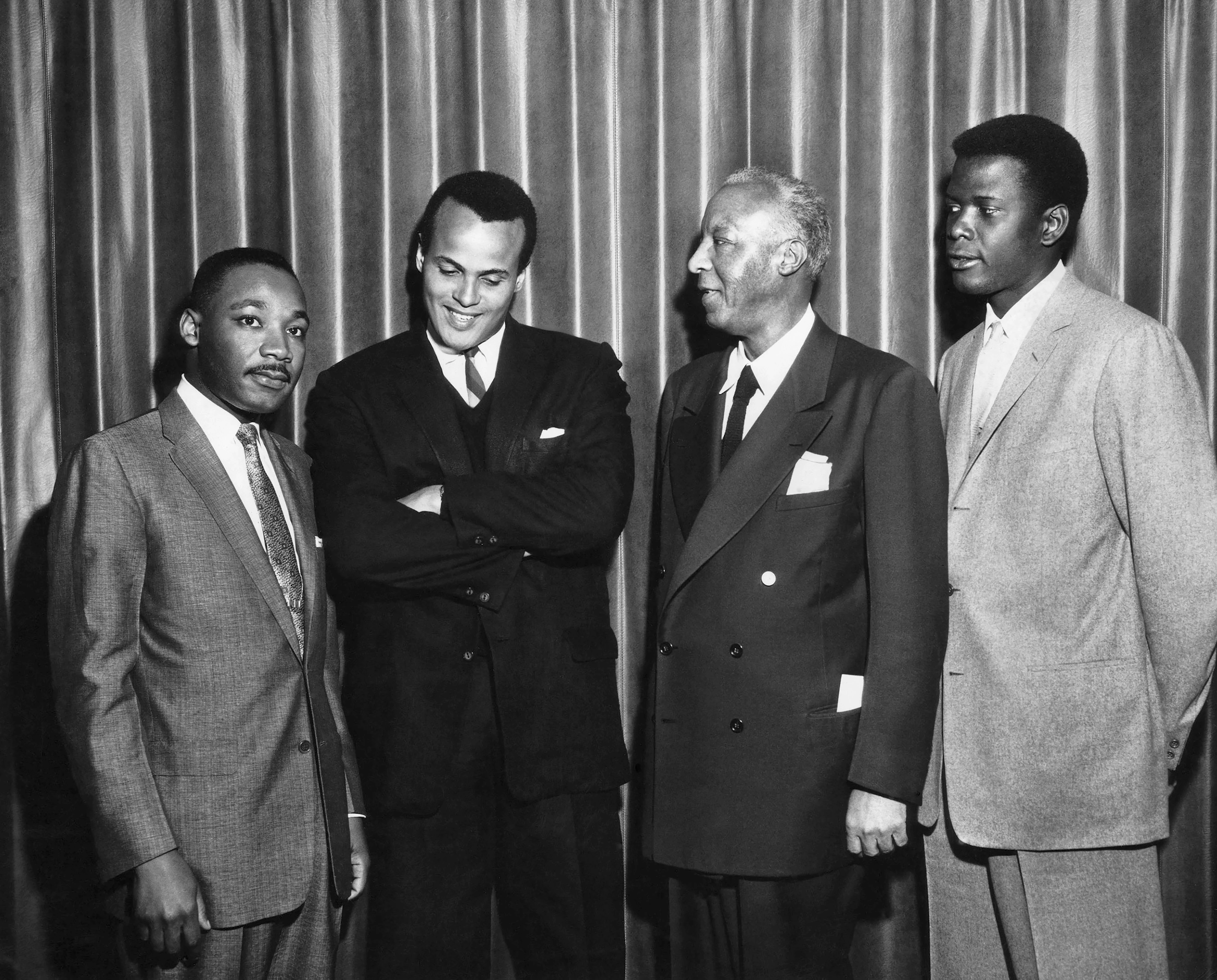 Sidney Poitier, Martin Luther King, Jr., Harry Belafonte, and Asa Philip Randolph 