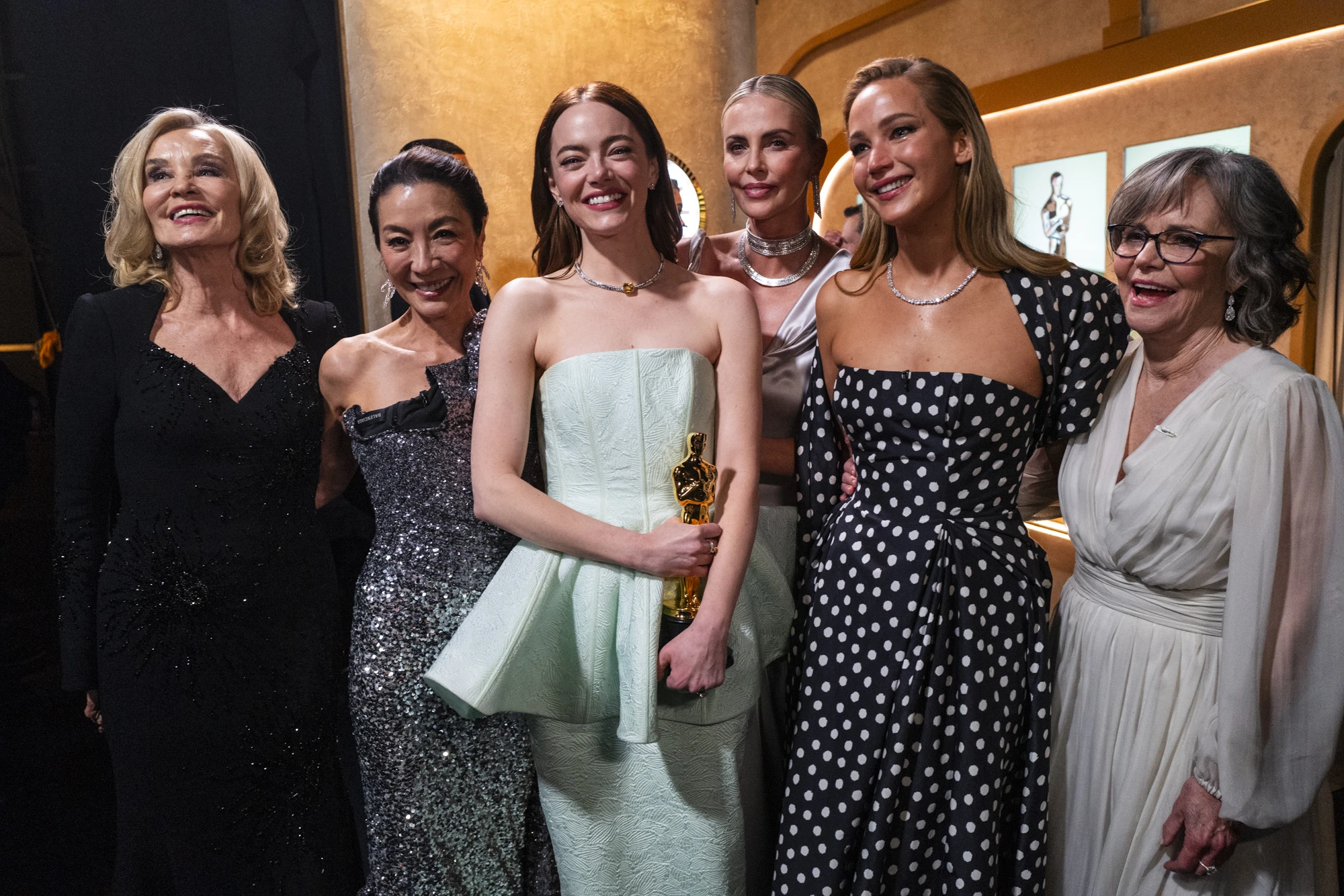 Jessica Lange, Michelle Yeoh, Emma Stone, Charlize Theron, Jennifer Lawrence and Sally Field