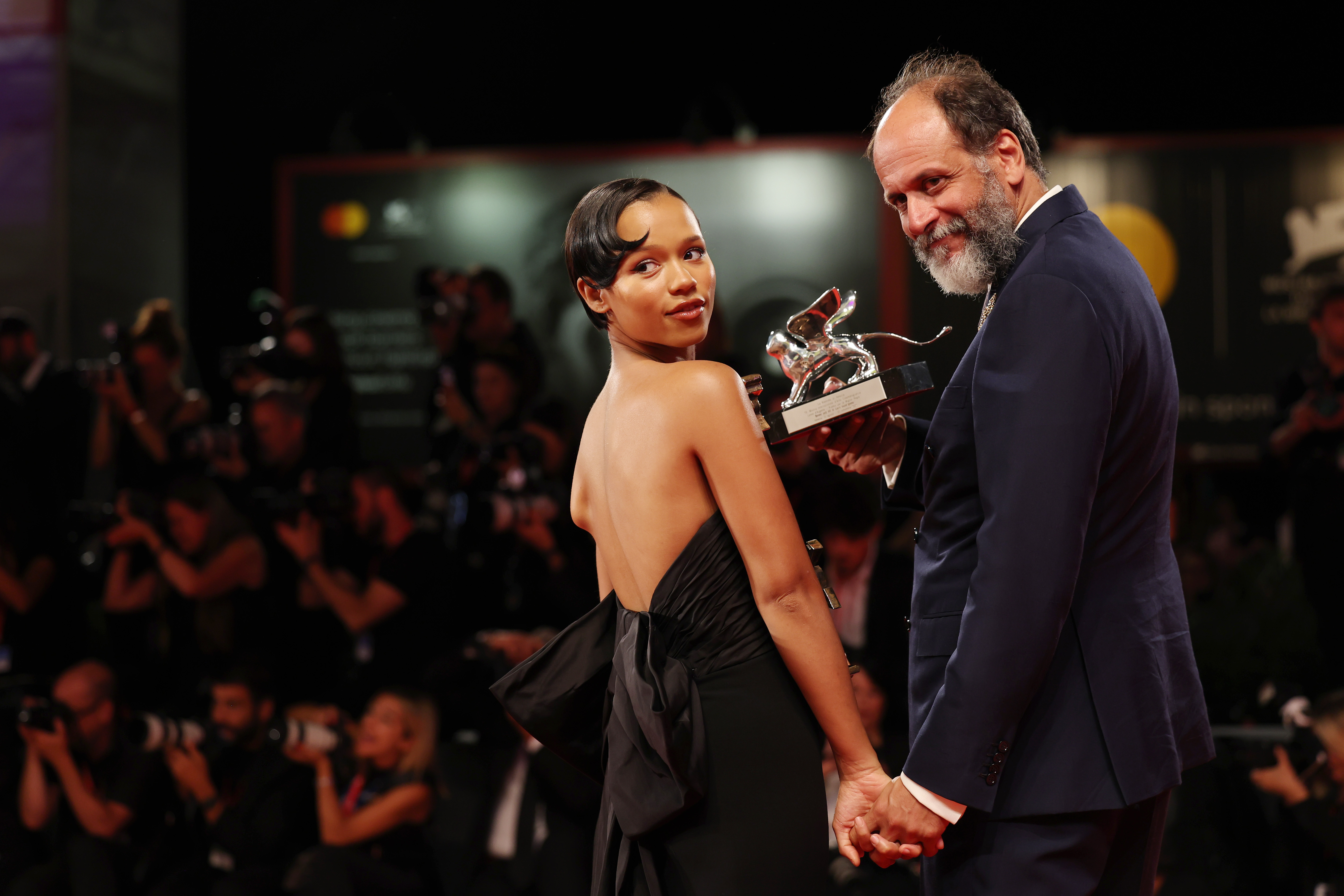 Taylor Russell and Luca Guadagnino