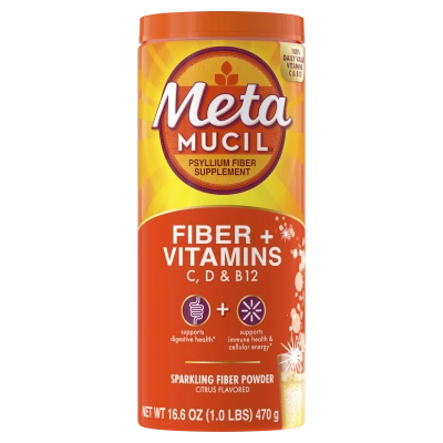 Metamucil Fiber+ Vitamins C, D , & B12 Sparkling Fiber Powder