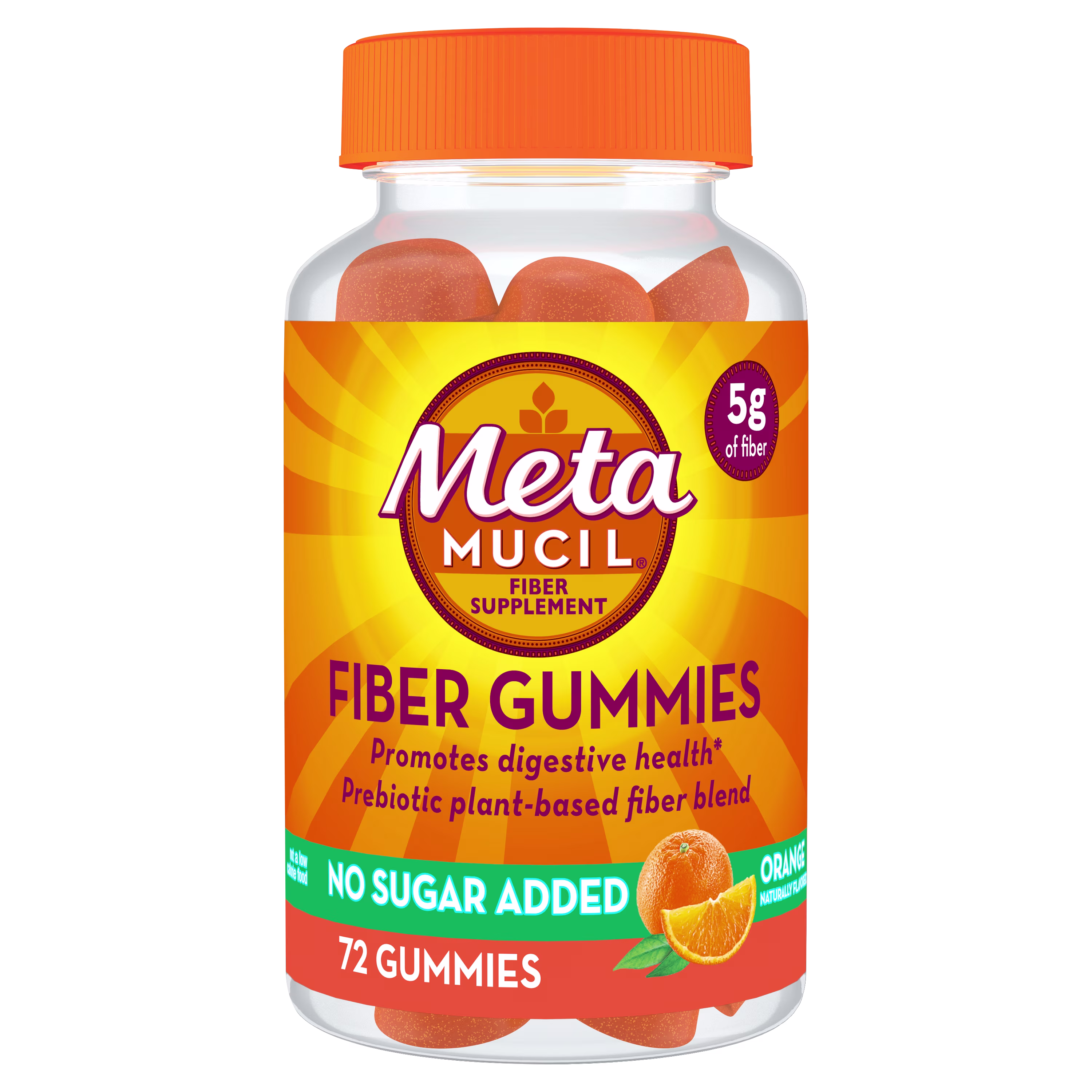 A bottle of 70 count Metamucil Fiber Gummies with No Added Sugar.