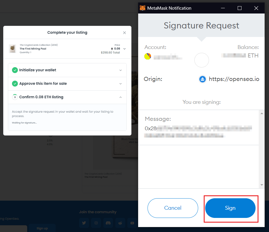 Signing Transaction To List On OpenSea
