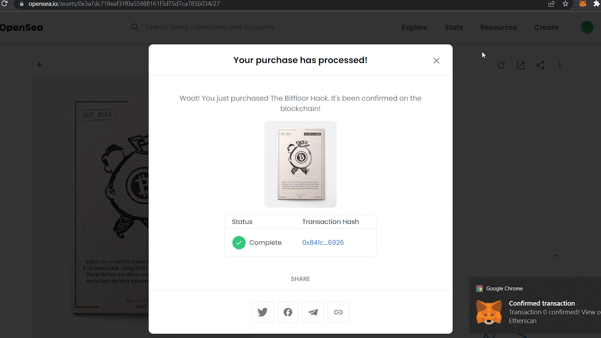 Confirmed Transaction On OpenSea