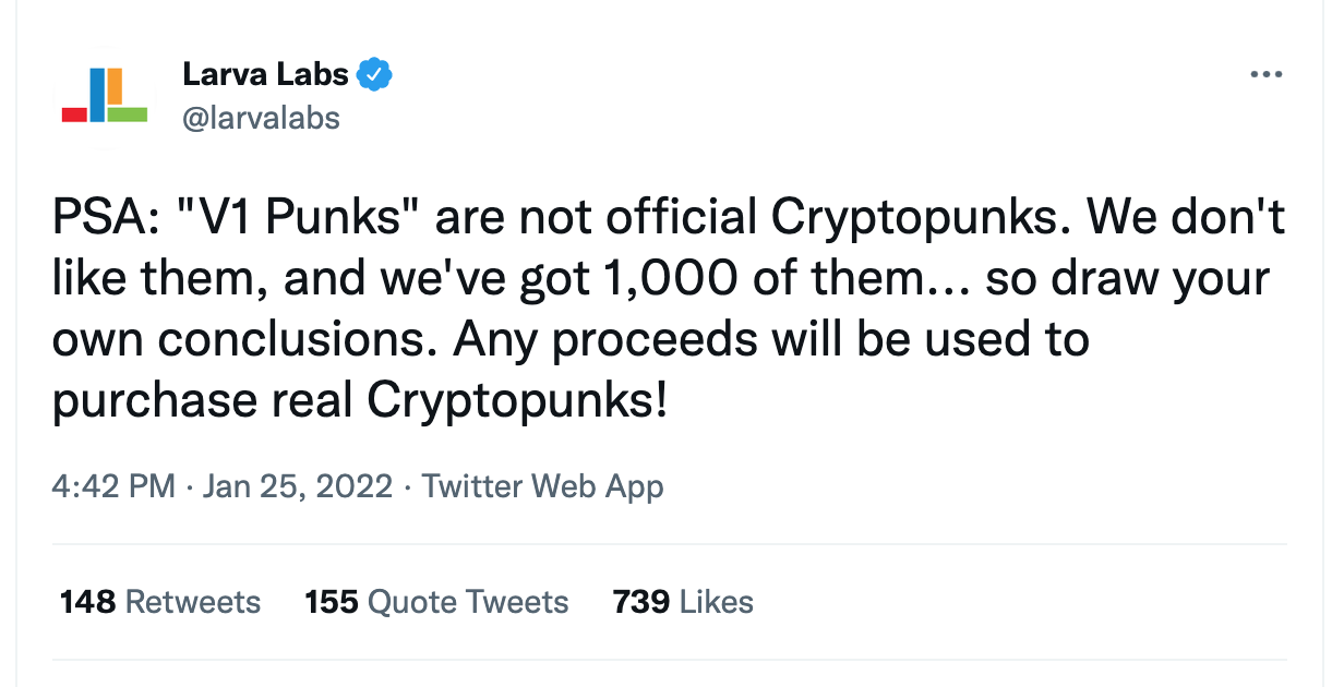 Larva Labs V1 CryptoPunks