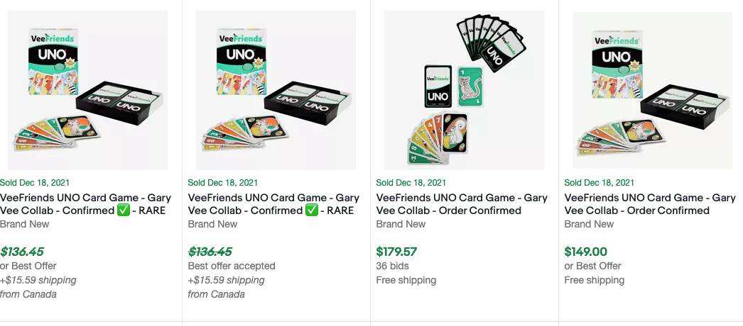 VeeFriends UNO eBay Sales