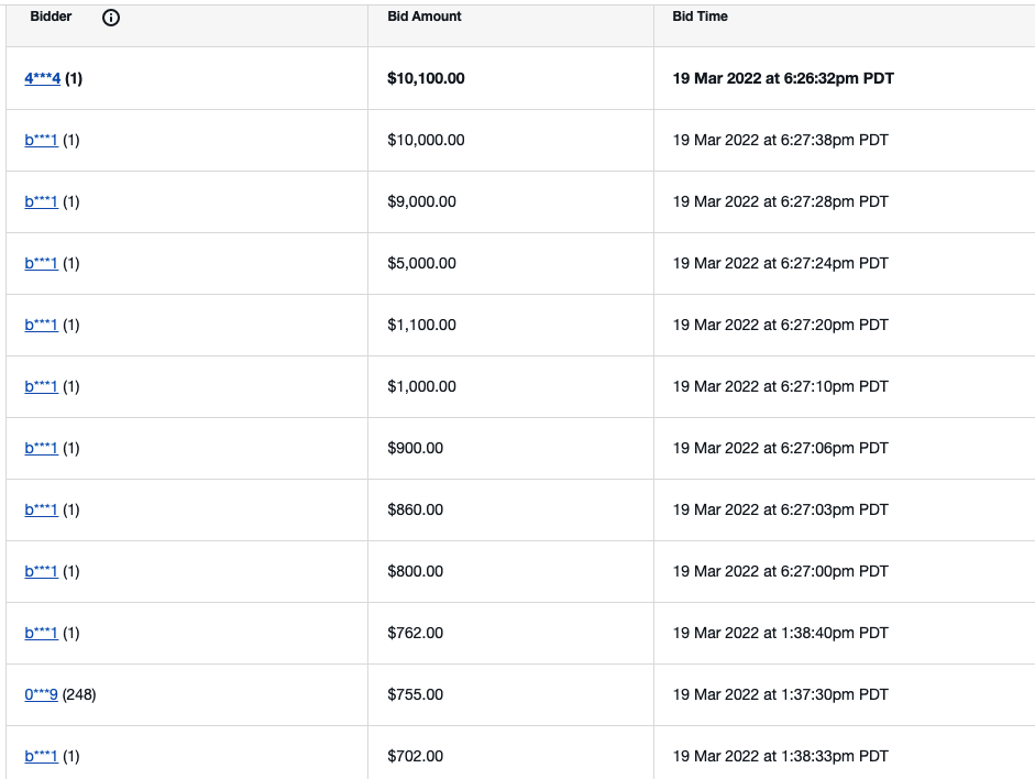 Zerocool x VeeFriends Bid Details 