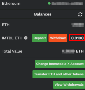 Depositing IMTBL ETH Into Immutable X