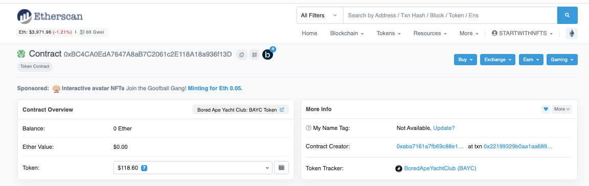 BAYC Etherscan Page 