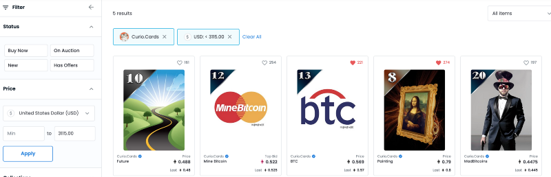 Curio Cards Below 1 ETH 