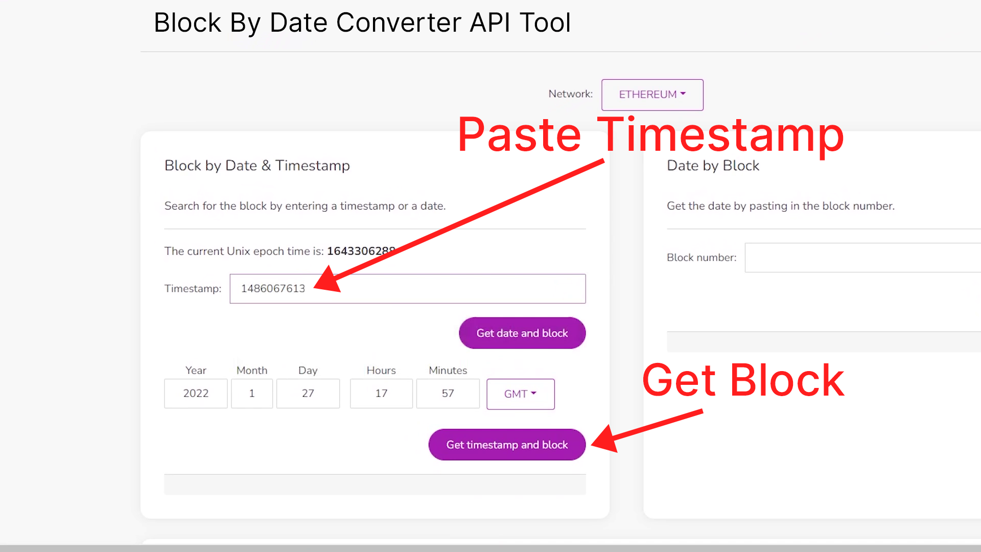 Use Epoch Timestamp To Get Ethereum Block