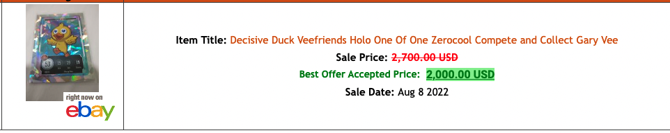 Decisive Duck VeeFriends 1:1 Holo Record Sale