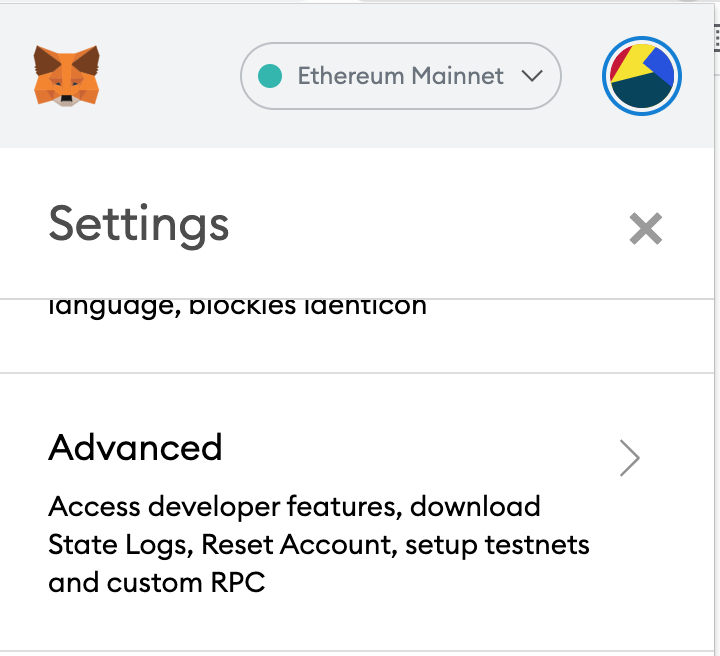 Metamask Advanced Settings