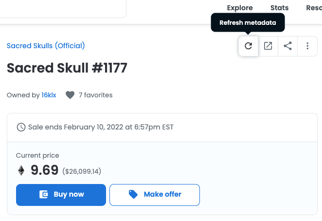 Refresh OpenSea Metadata