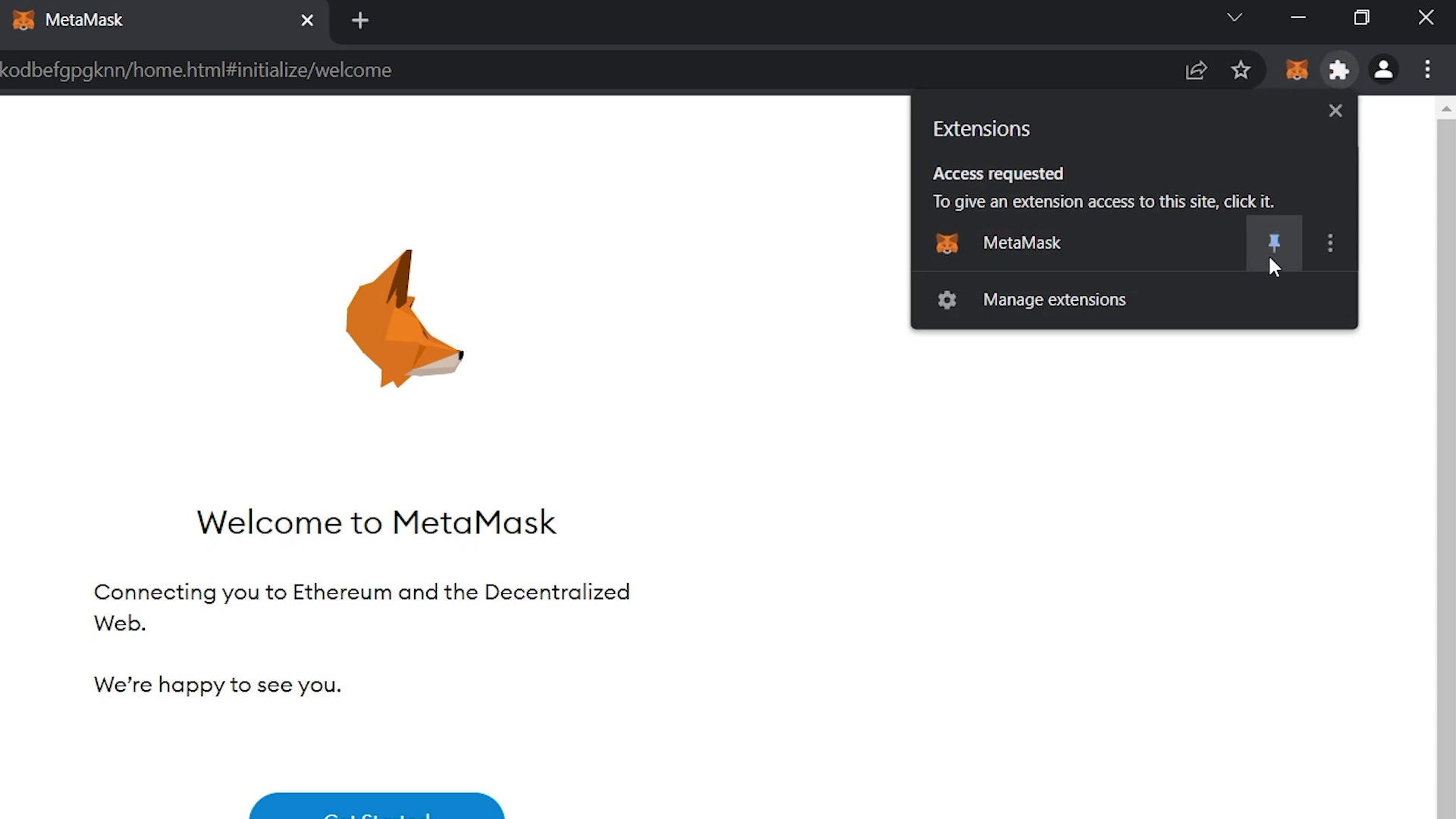 MetaMask Added To Chrome Extension Toolbar