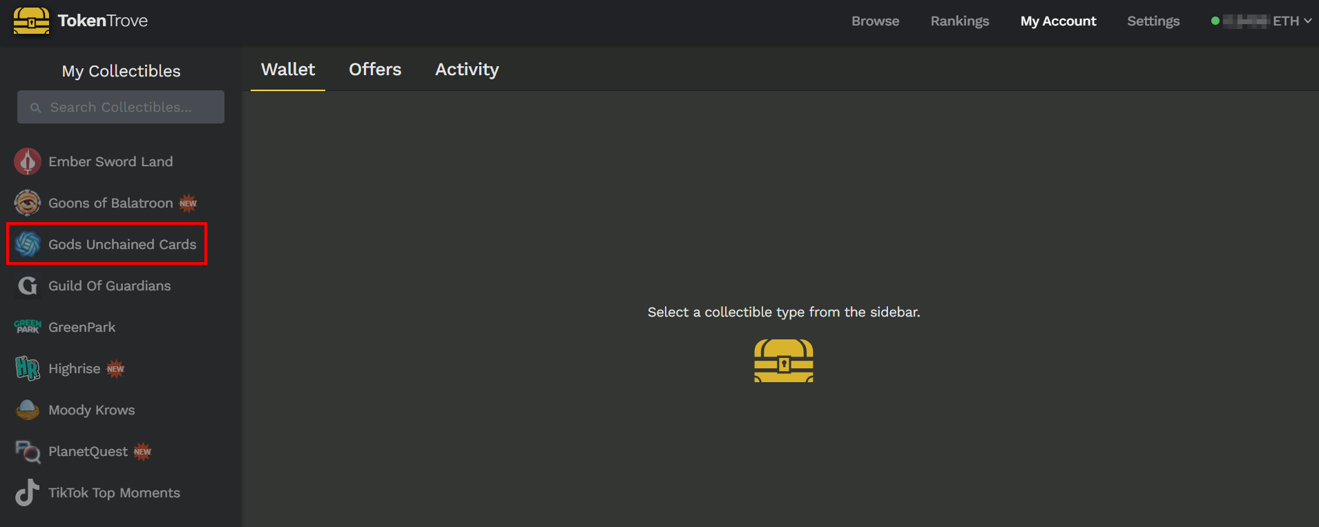 My Account on Token Trove