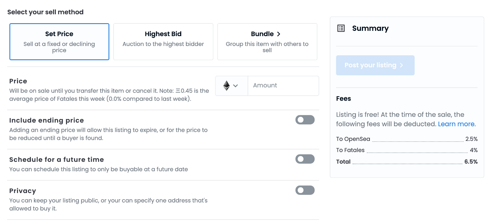 List Price NFT 