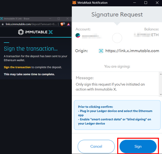 Signing Message With MetaMask To Deposit Into Immutable X