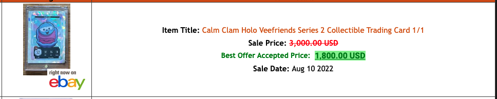 Calm Clam 1:1 Holo VeeFriends Compete and Collect Record Sale