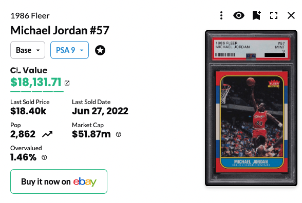 Michael Jordan 1986 Fleer #57 PSA 9 Sales Price