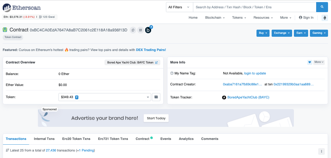 Contract Page in Etherscan