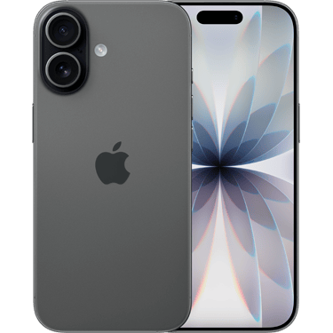 iPhone 17 noir présenté sur sa face avant et arrière, visuel produit officiel Apple distribué par Proximus.
