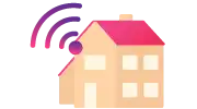 Illustration of a house with strong wifi signal waves emanating from the roof, representing uninterrupted home wifi connectivity.