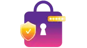 Gradient padlock icon with a shield and password bar, representing secure and protected wifi connections.