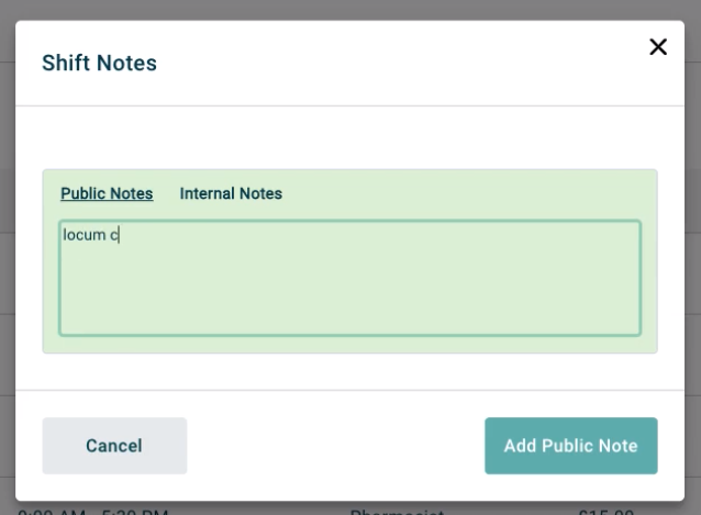 Shift Page - Notes Modal