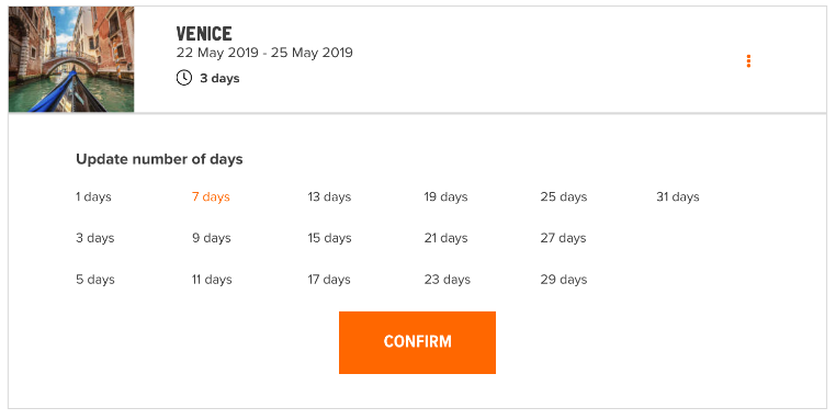 Update duration of stay for each destination