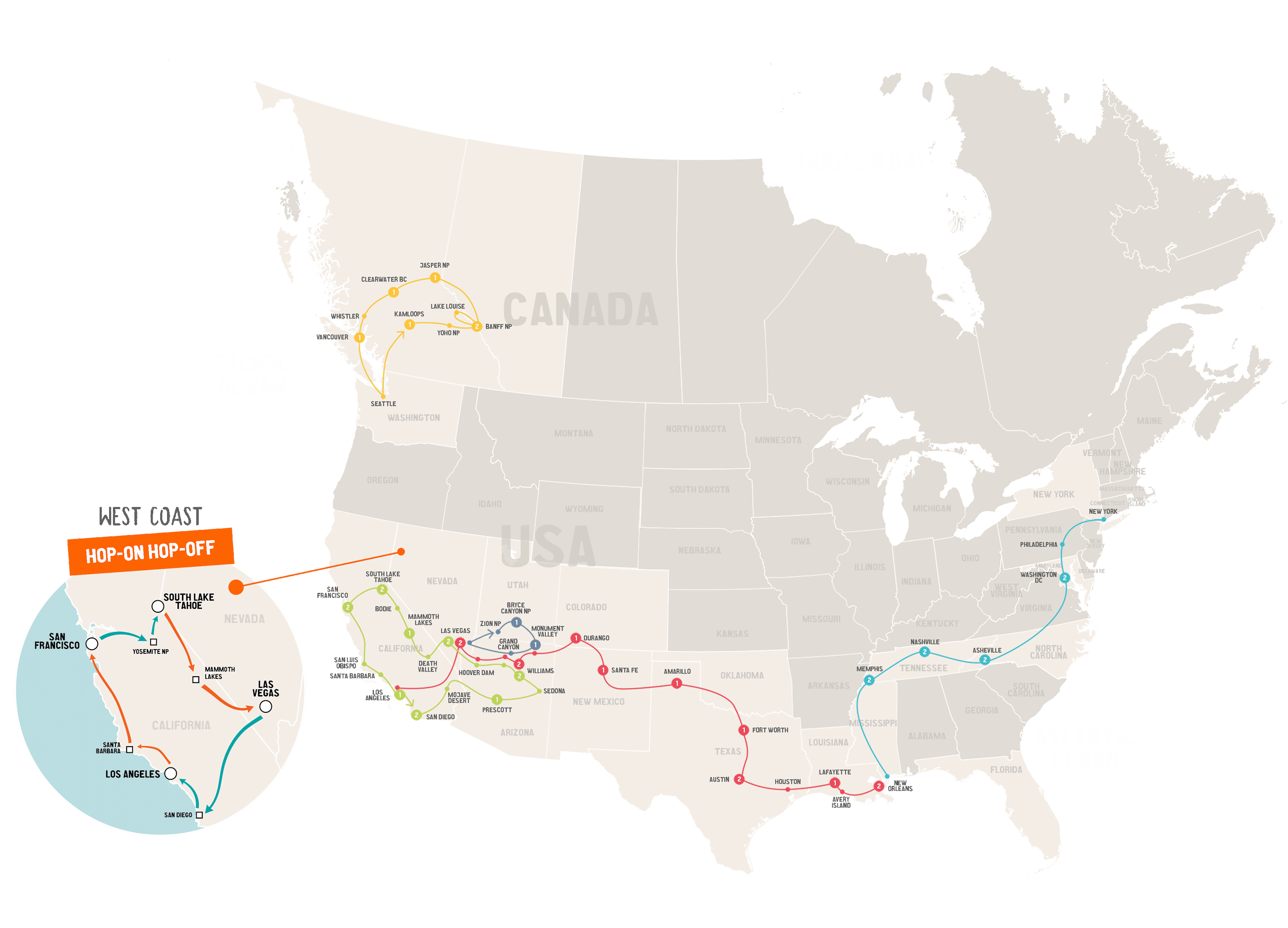 USA & Canada Trip Map