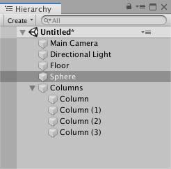 <i>The hierarchy inspector in Unity</i>