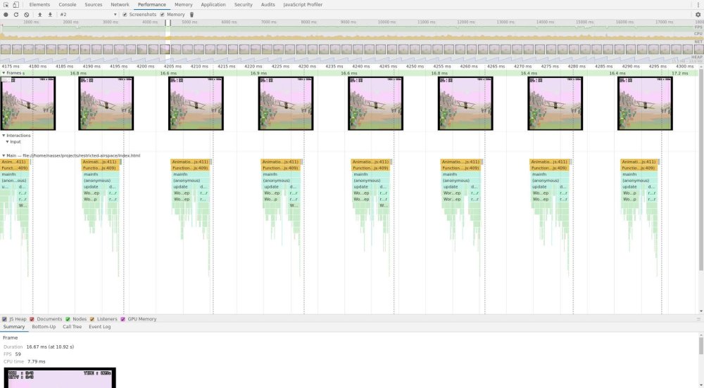 <i>Chrome DevTools profiler during a run of Restricted Airspace</i>