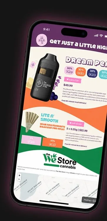 The hifeelu campaign landing page on a phone: Dream Pen and Lite N' Smooth with Add to Cart, delivered by The We Store