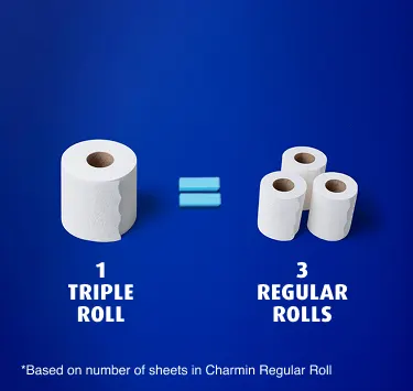 Comparison of 1 Triple Roll to 3 regular rolls. Change your roll less often. One Triple Roll equals 3 regular rolls Comparison of 1 Triple Roll to 3 regular rolls. Change your roll less often. One Triple Roll equals 3 regular rolls
