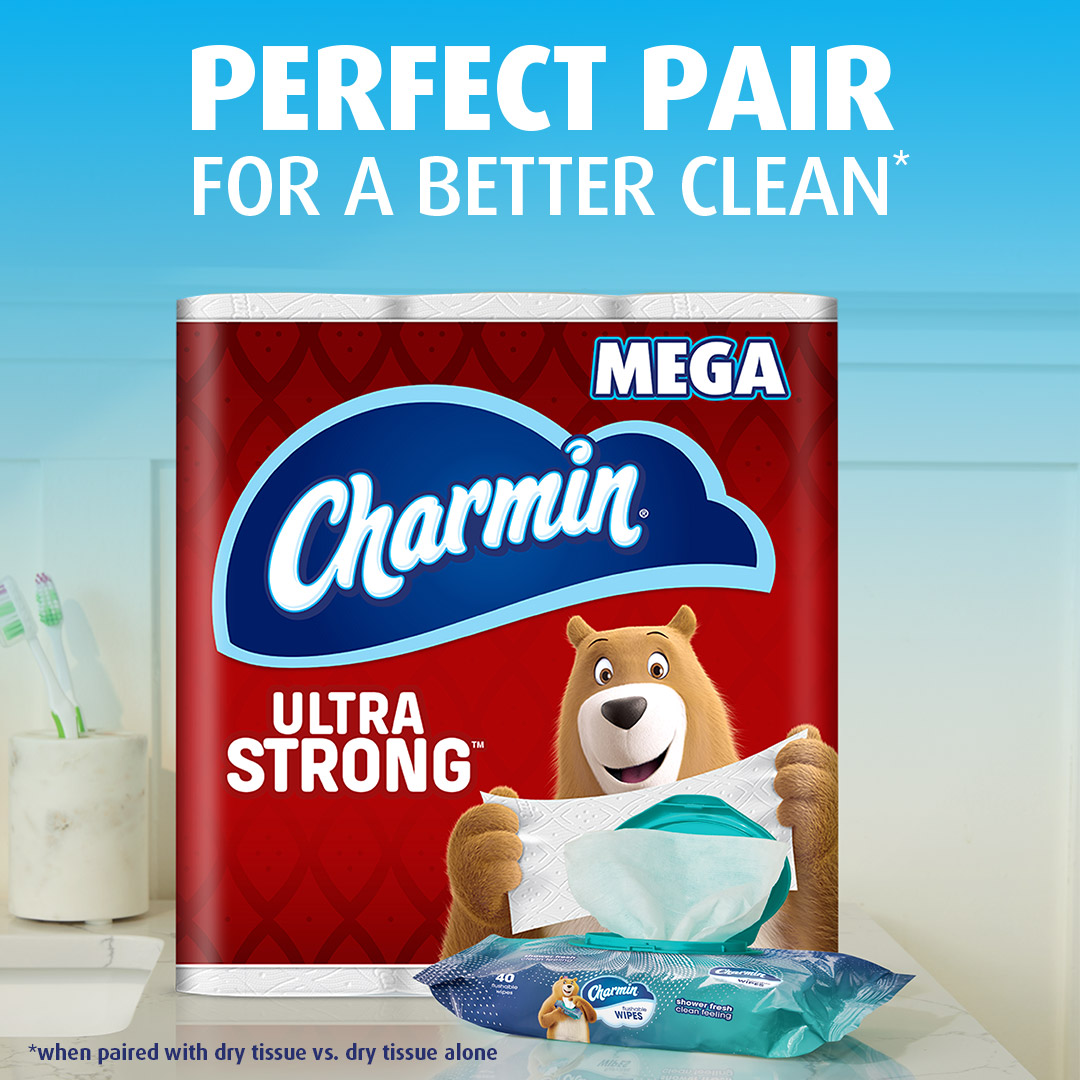 Charmin Flushable Wipes and toilet paper clean better together