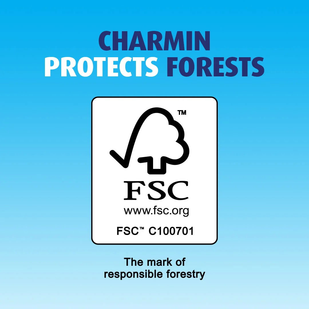 Charmin utilise de la pâte à papier certifiée par le Forest Stewardship Council.