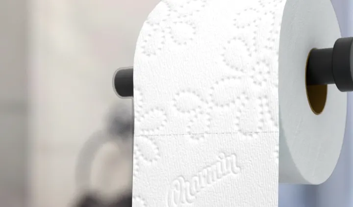 Close-up of texture on Charmin toilet paper roll