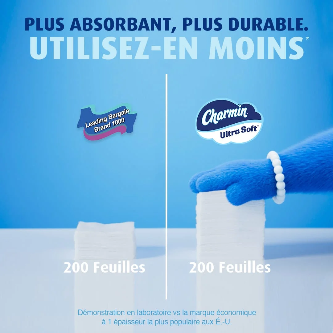 Démonstration de l'absorption du papier Ultra Soft comparativement au papier concurrent