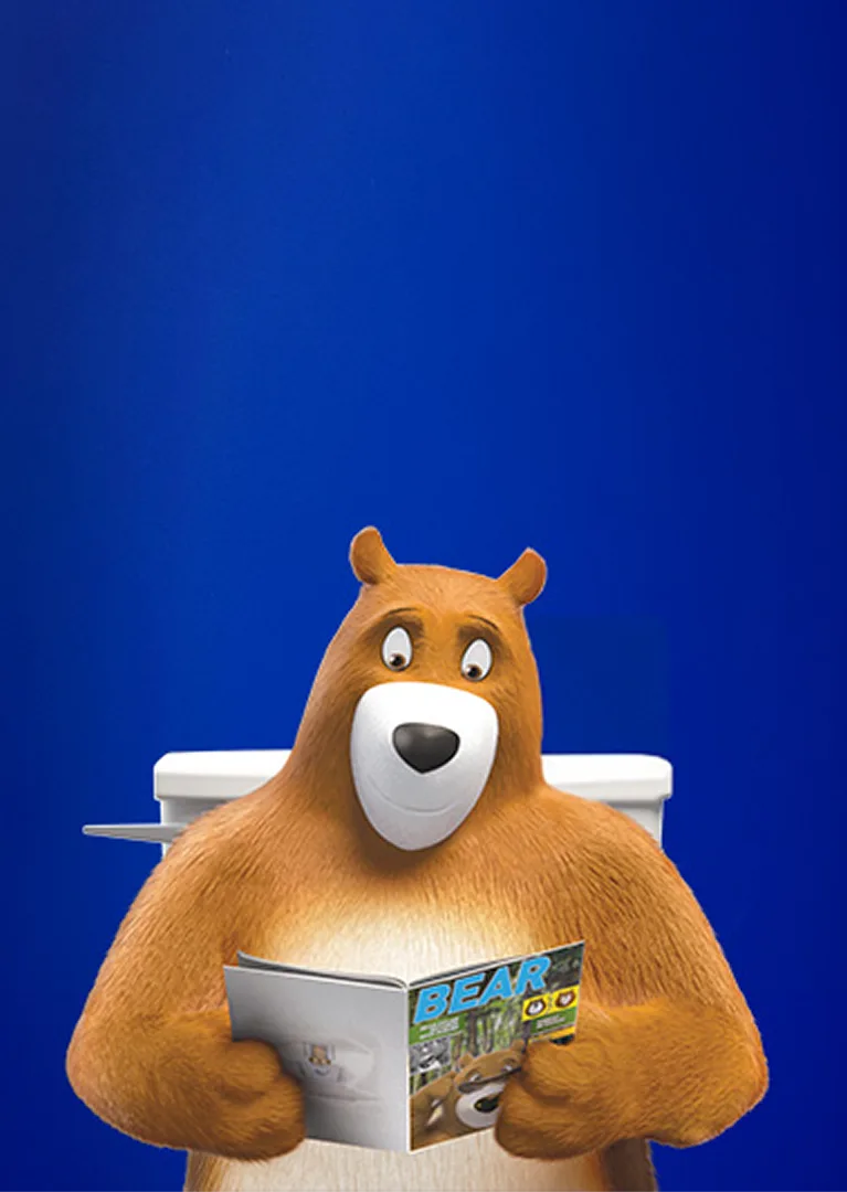 Ratings & Reviews. Leonard bear sitting on toilet reading a magazine.